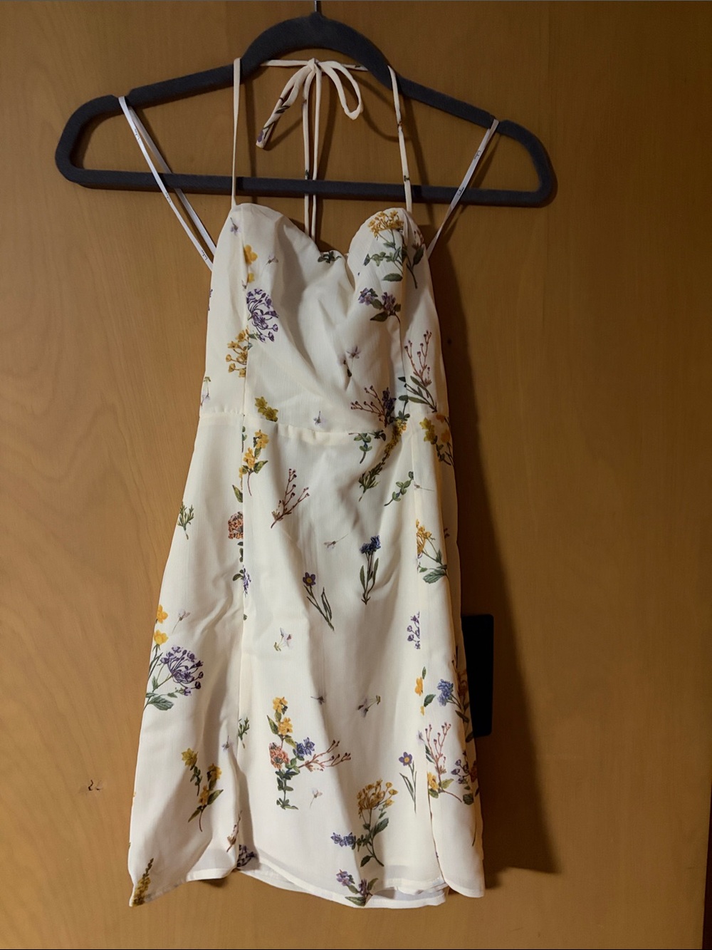Lulu's Cream Floral Mini Dress with Spaghetti Straps